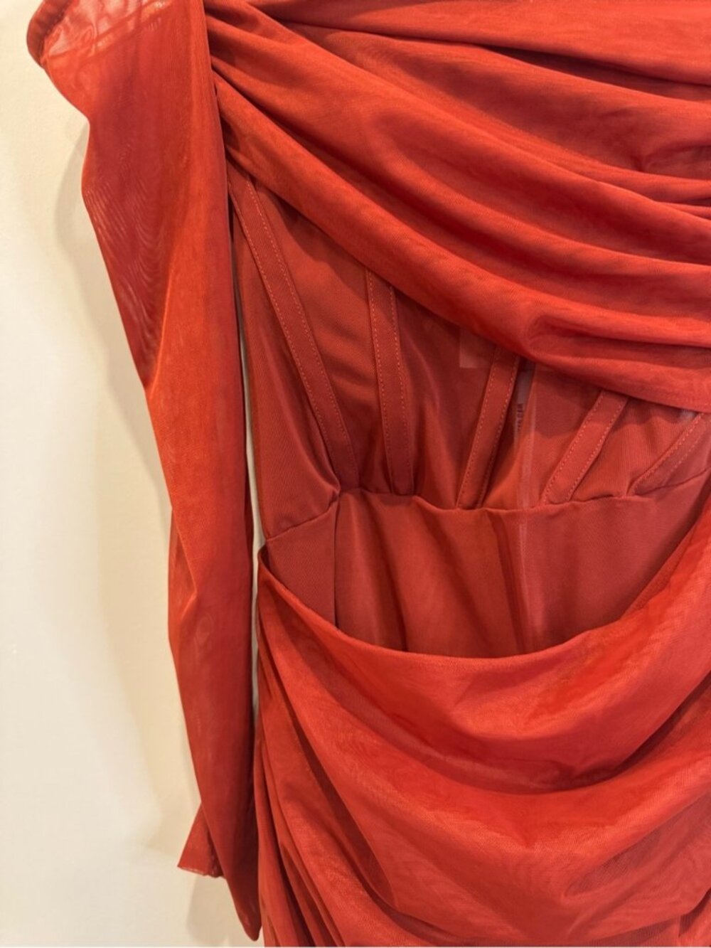 Mistress Rocks Rust Red Ruched Off Shoulder Mini Dress Size Small 0746 - Picture 3 of 13